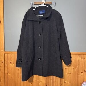 Mackintosh Of New England Womens Wool Pea Coat Dark Gray Size 2XL
